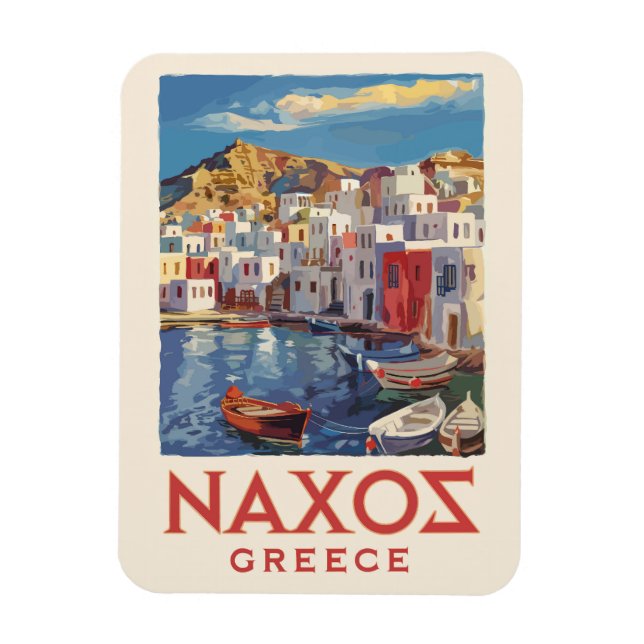 Naxos Greece Painterly Travel Art Vintage Magnet (Vertikal)