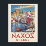 Naxos Greece Painterly Travel Art Vintage Vykort<br><div class="desc">Naxos reflektor är färgremsdesign. Naxos är en grekisk ö i södra Egeiska havet,  den största av Cykladernas ögrupp. Dess bördiga landskap sträcker sig över bergsbyar,  gamla ruiner och långa stränder.</div>
