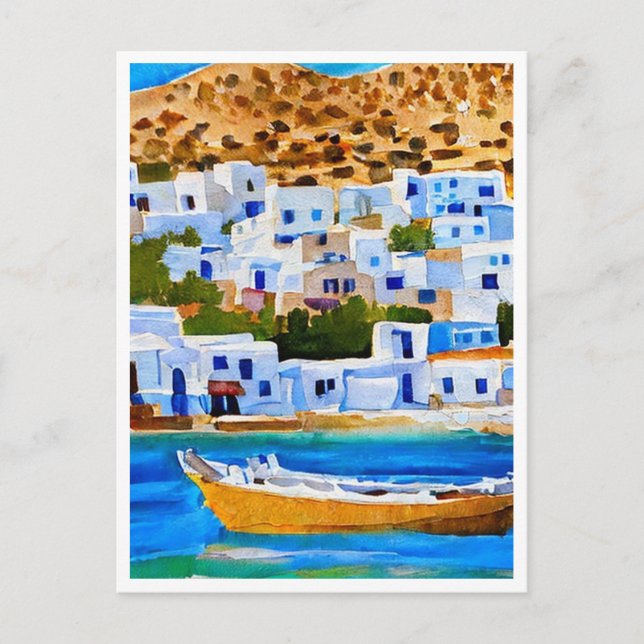 Naxos Greece Retro Painting Vykort (Framsida)
