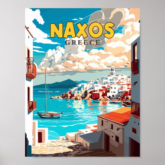 Naxos Greece vintage resor illustration Poster (Framsidan)