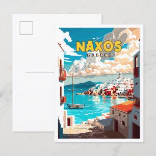 Naxos Greece vintage resor illustration Vykort