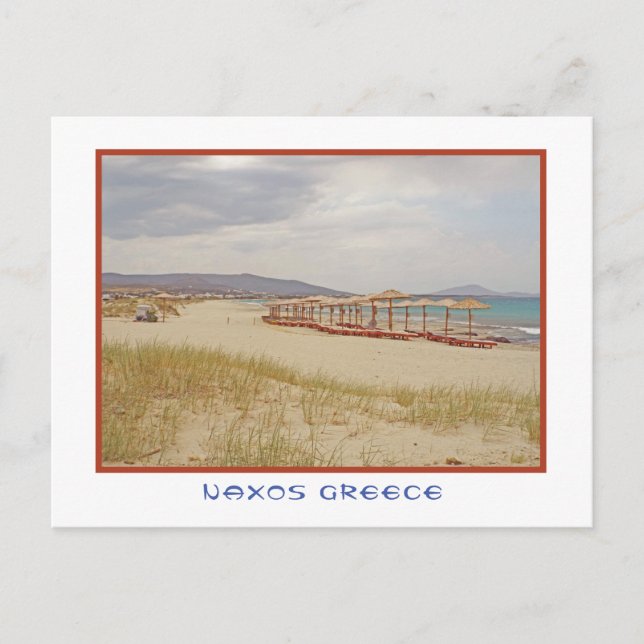 Naxos, Grekland Beach/Beach Loungers & Palapas Vykort (Framsida)