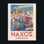 Naxos Grekland Målning Resa Konst Vintage Vykort<br><div class="desc">Naxos retro vektordesign för resor. Naxos är en grekisk ö i södra Egeiska havet,  den största ön i Kykladerna. Dess bördiga landskap sträcker sig från bergsbyar till antika ruiner och långa stränder.</div>