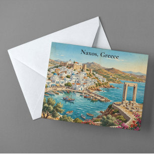 Naxos Grekland Retro Vintage Resemålning Illustrat Vykort