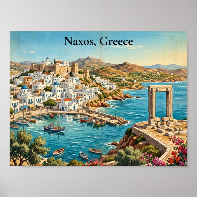 Naxos Grekland Retro Vintage Resemålning  Poster (Framsidan)