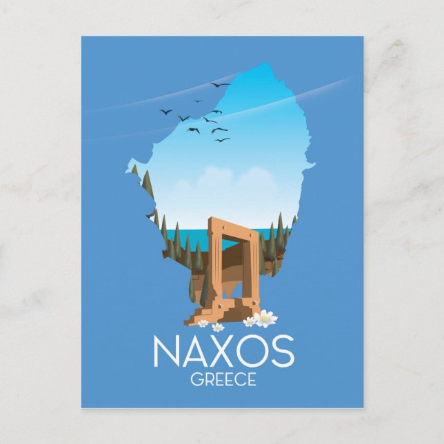 Naxos karta grekisk resa affisch. vykort (Framsida)