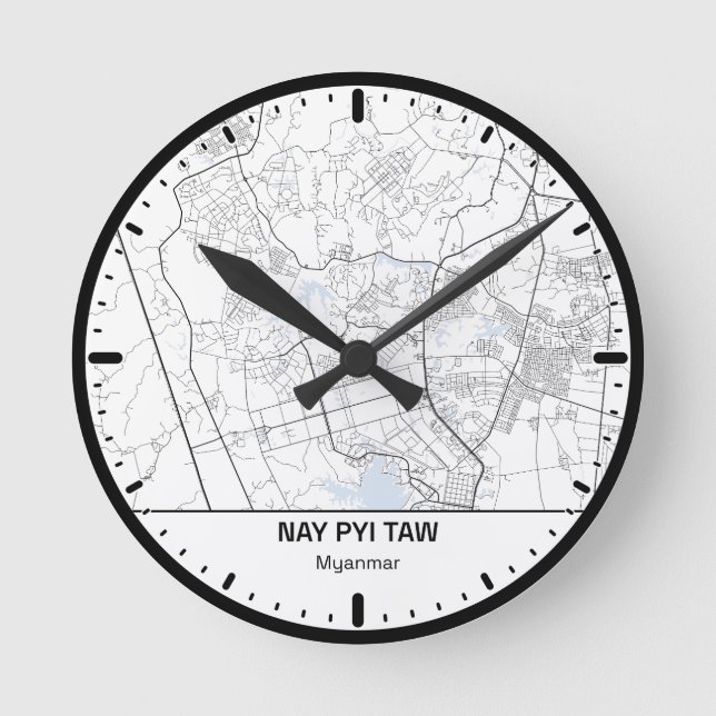 Nay Pyi Taw Clock City Line Art Rund Klocka (Framsida)
