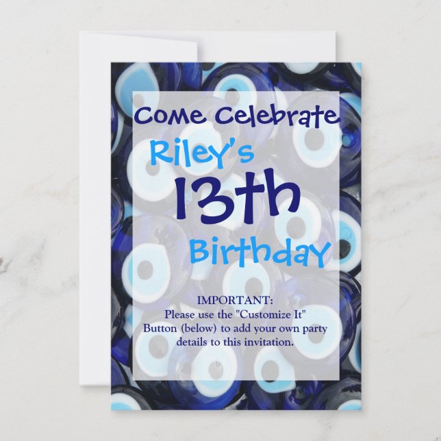 Nazar Amulets Evil Öga Stones Blue Mönster Inbjudningar (Framsida)