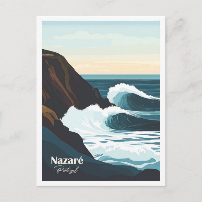 Nazare Portugal Artwork Travel Ställe illustration Vykort (Framsida)