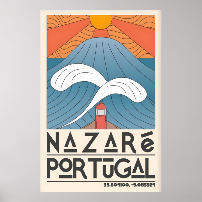 Nazare Portugal Oceantryck - Minimalistisk våg och Poster (Framsidan)