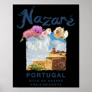 Nazaré Portugal Praia Do Norte Vintage Surfing Poster