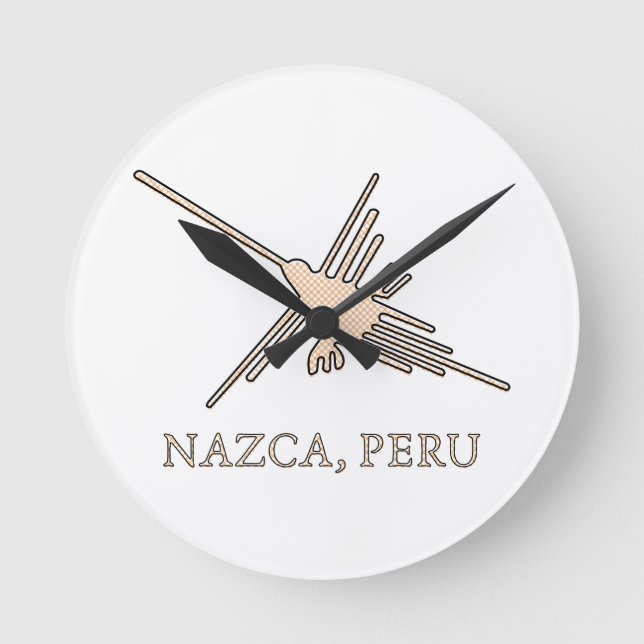 Nazca Hummingbird Geoglyph Newsprint Rund Klocka (Framsida)