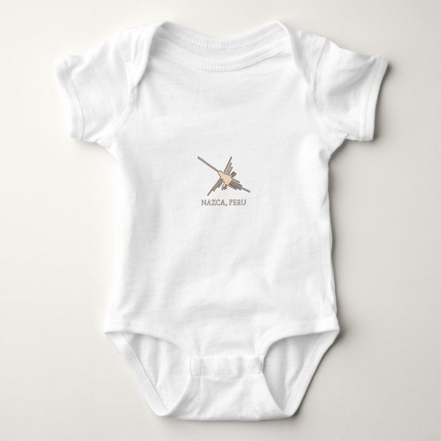 Nazca Hummingbird Geoglyph Newsprint T Shirt (Framsida)