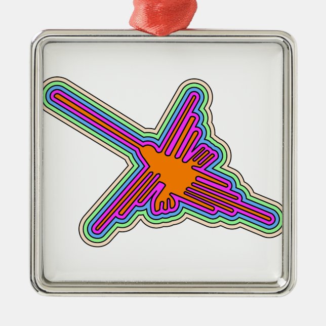 Nazca Hummingbird Peru Teckning Julgransprydnad Metall (Framsidan)