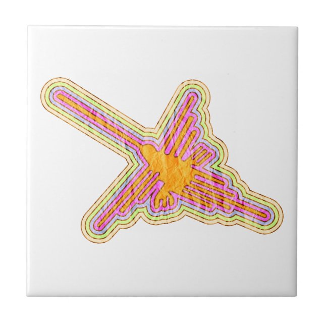 Nazca Linjer Hummingbird with Wrinkled Papper Effe Kakelplatta (Framsidan)