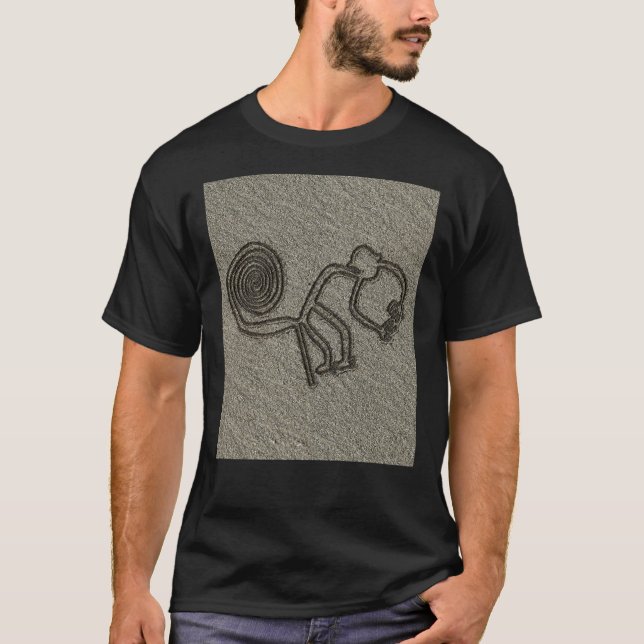 NAZCA LINJER MONKEY NAZCA LINJER ART Geoglyphs T Shirt (Framsida)