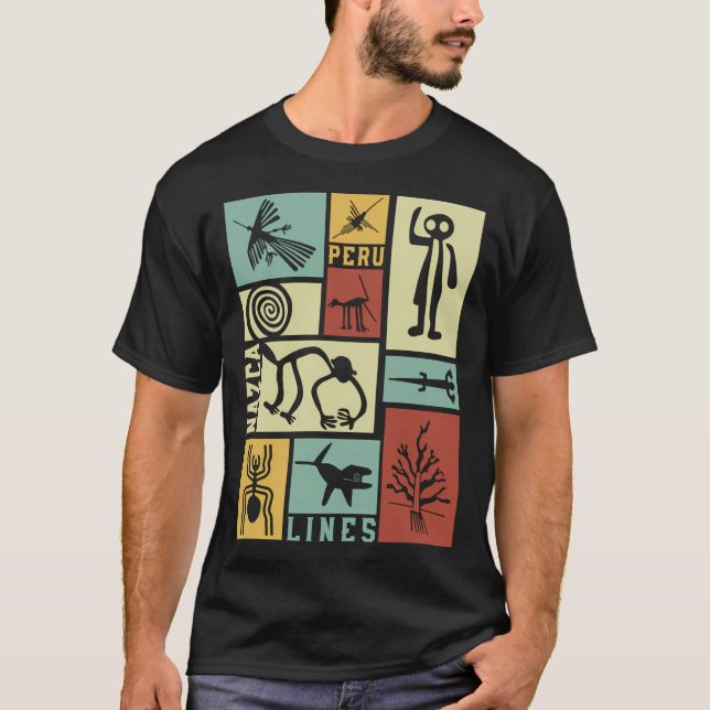 Nazca Linjer - Peruanska Geoglyfer - Retro Box Art T Shirt (Framsida)