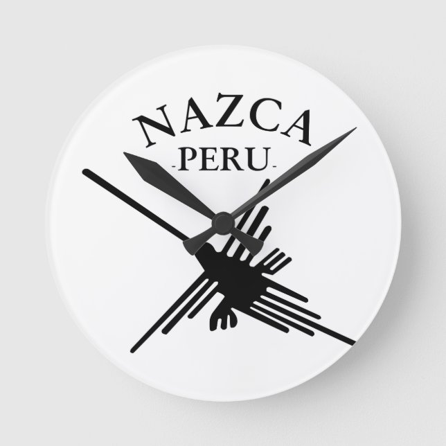 Nazca Peru Hummingbird med böjd text Rund Klocka (Framsida)