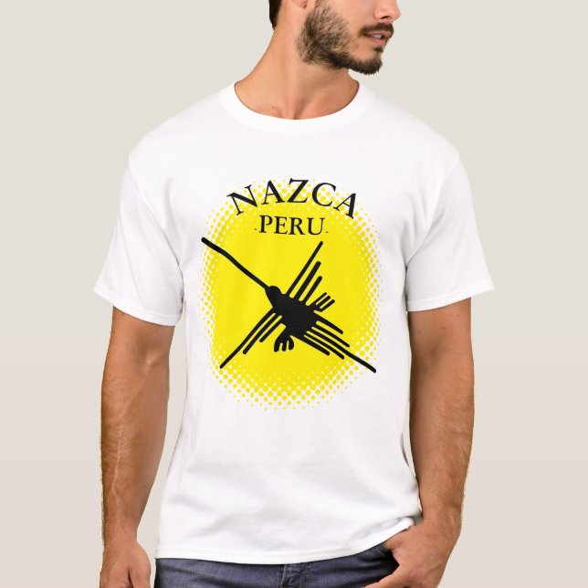Nazca Peru Hummingbird med Gult Sol T Shirt (Framsida)