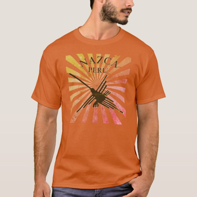 Nazca Peru Hummingbird Retro Sunset T Shirt (Framsida)