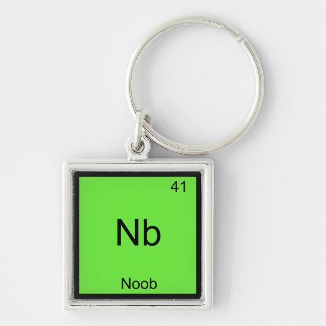 NB - Noob Chemistry Inslag Symbol Funny Newbie Fyrkantig Silverfärgad Nyckelring (Framsidan)