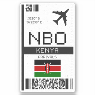 NBO Kenyas boardingpass - Afrika Travel Klistermärken