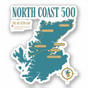 NC500, Skottland Rutt Den Norra Kusten presenter Klistermärken