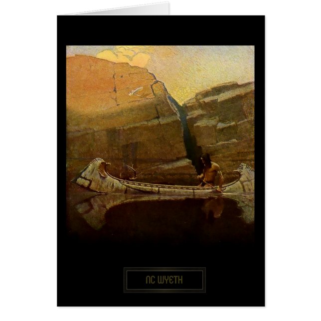NC Wyeth Historiemålning Infödingskanot Hälsningskort (Framsidan)