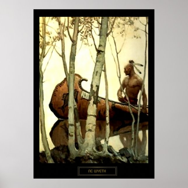NC Wyeth Historisk målning indiansk kanot #2 Poster (Framsidan)