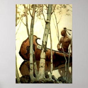 NC Wyeth Historisk målning indiansk kanot #2 Poster