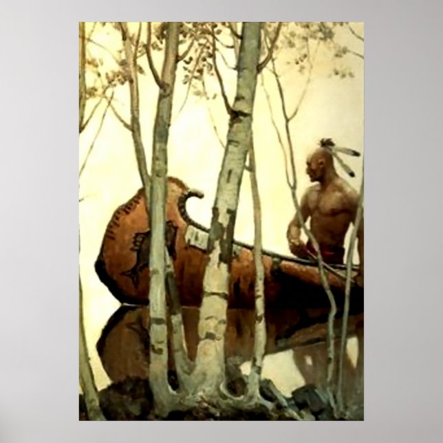 NC Wyeth Historisk målning indiansk kanot #2 Poster (Framsidan)