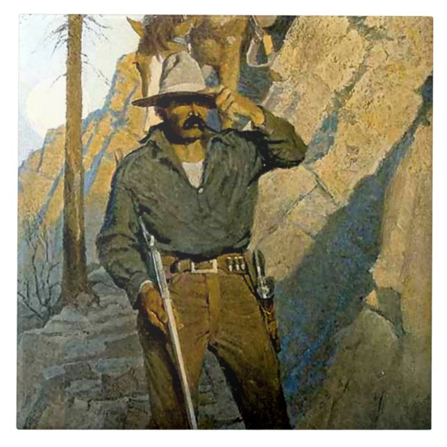 NC Wyeth historisk målning "Sheriffen" Kakelplatta (Framsidan)