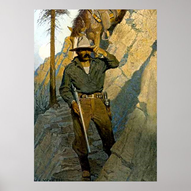 NC Wyeth historisk målning "Sheriffen" Poster (Framsidan)