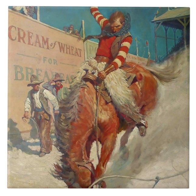 NC Wyeth historiska målning "The Rodeo" Kakelplatta (Framsidan)
