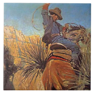 NC Wyeth-målning "Häst hoppar från orm" Kakelplatta
