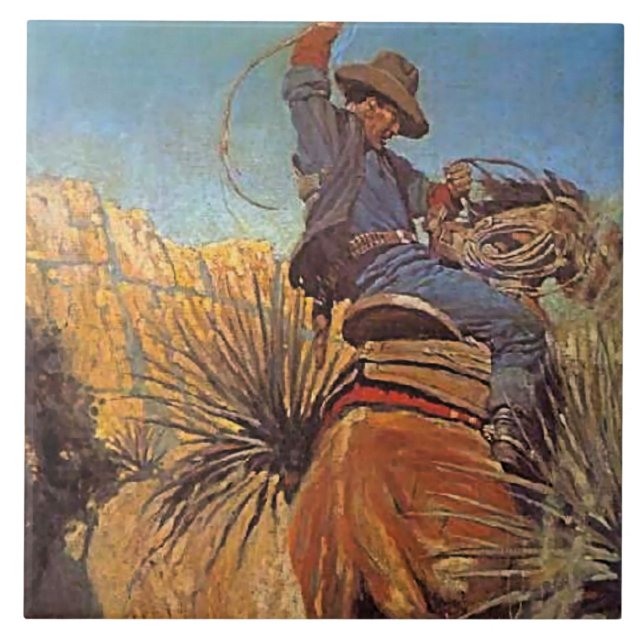 NC Wyeth-målning "Häst hoppar från orm" Kakelplatta (Framsidan)