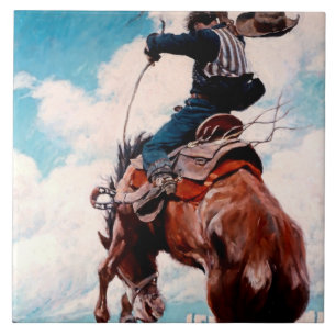 NC Wyeth västerländsk målning ”Bucking” Kakelplatta