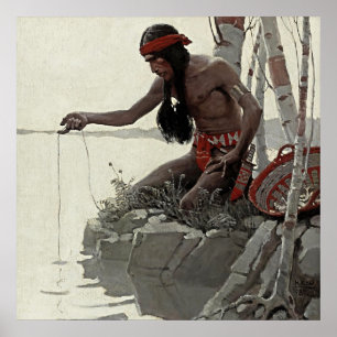 NC Wyeth Western Painting "Fishing" Poster