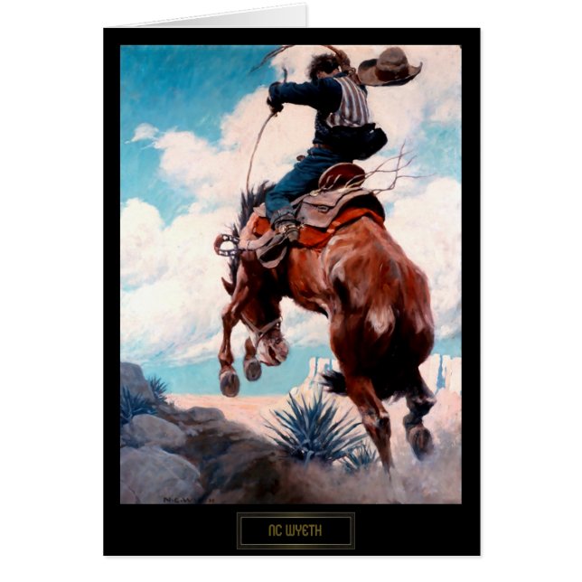 NC Wyeths Vilda Västern-målning "Bucking" Hälsningskort (Framsidan)