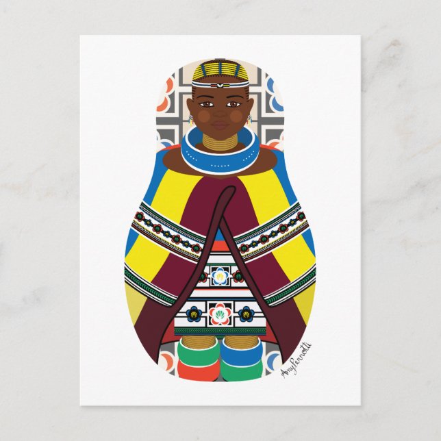 Ndebele, sydafrikansk Matryoshka vykort (Framsida)