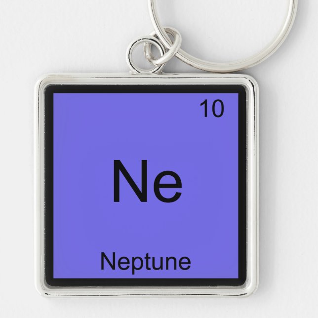 Ne - Neptunus Rolig Kemitecken Tee Fyrkantig Silverfärgad Nyckelring (Framsidan)