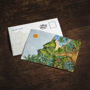 Ne Pali Kusten Kauai Hawaii Watercolor Postcard Tack Kort