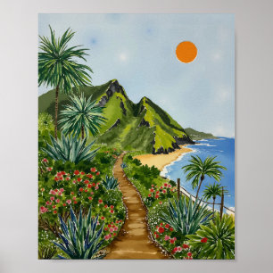 Ne Pali Kusten Kauai Hawaii Watercolor Poster
