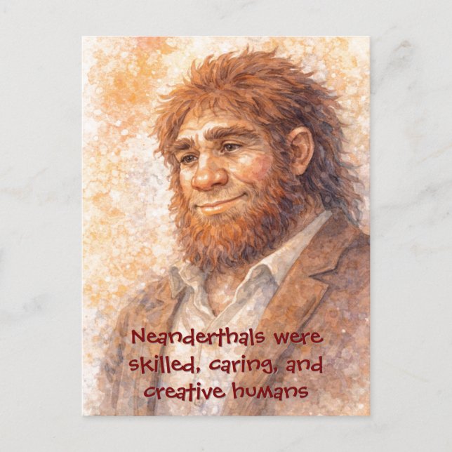 Neandertalporträtt Aquarell Rolig Postkort Helg Vykort (Framsida)