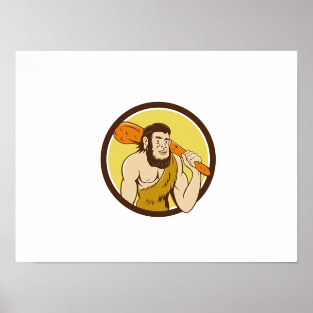 Neanderthal Man Holding Klubb Circle Tecknad Poster (Framsidan)
