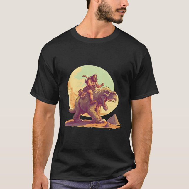 Neanderthaler Rides Monster T Shirt (Framsida)