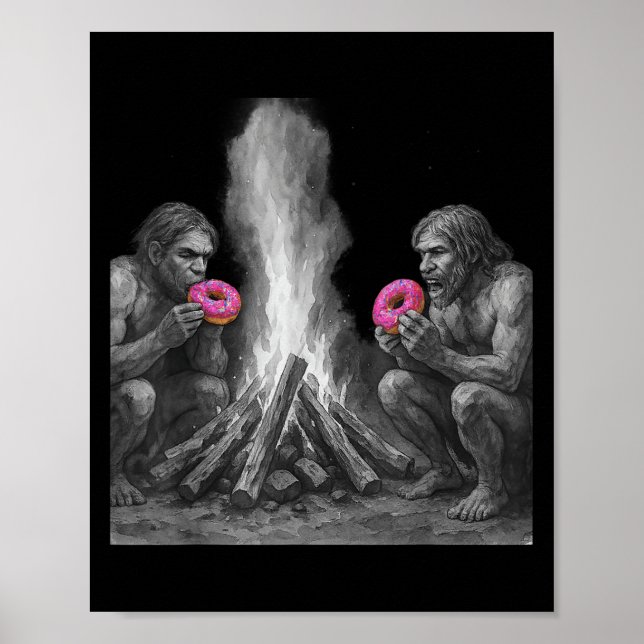 Neanderthals eat Donuts vid brandfonen Poster (Framsidan)