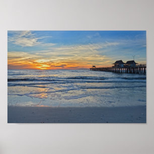 Neapel Beach, Florida, Pier vid Sunset Poster