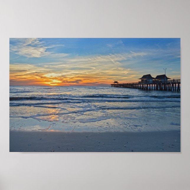 Neapel Beach, Florida, Pier vid Sunset Poster (Framsidan)