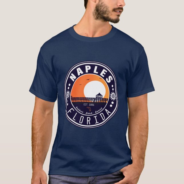 Neapel Florida Beach Retro Sunset Pier 80 s T Shirt (Framsida)